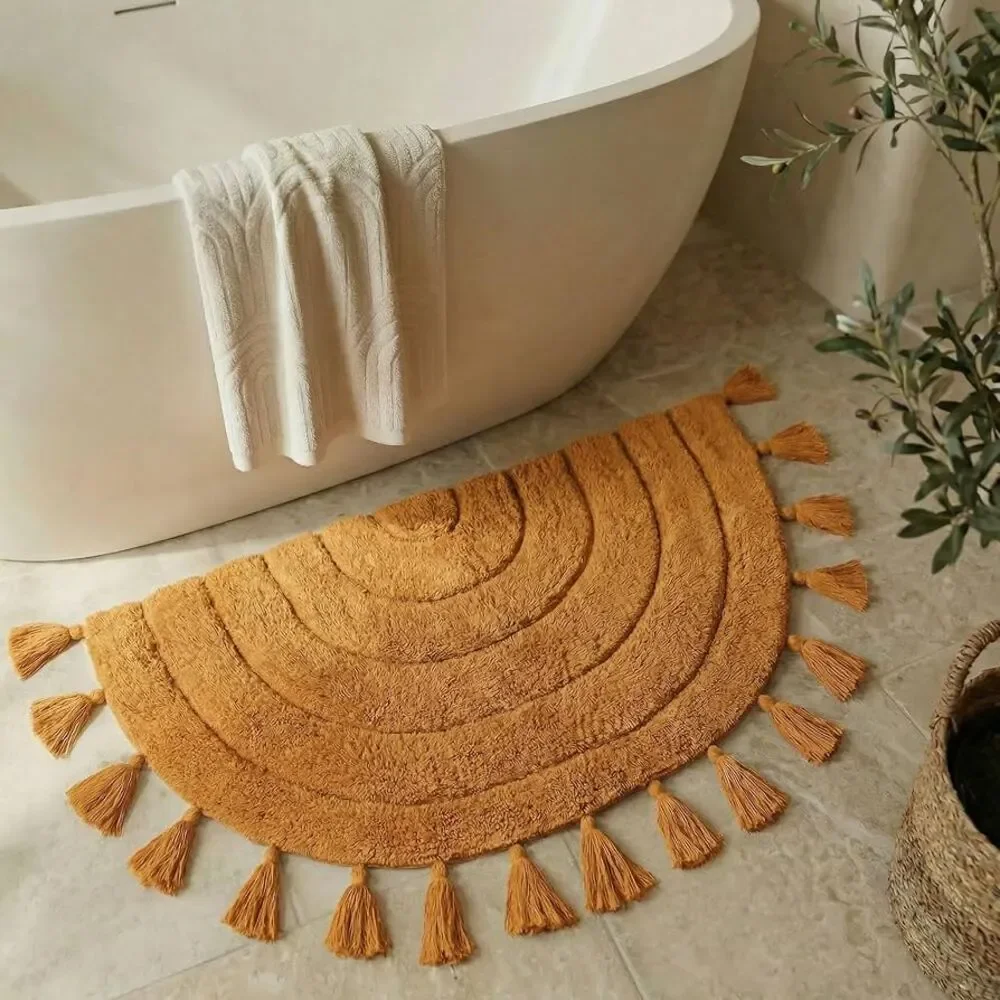 Boho Mustard Yellow Bath Mats (set) 100% Cotton KIBAGA Tufted Kitchen Home Decor